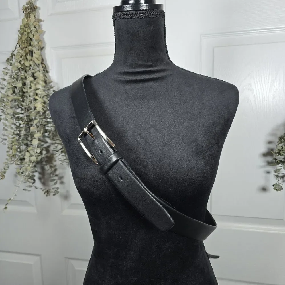 Daniel Cremieux Worn Black Italian Full Grain Leather Dress Belt - Men's Size 42